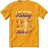 A Day Without Fishing - Vissen T-Shirt | Paars | Grappig Verjaardag Vis Hobby Cadeau Shirt | Dames - Heren - Unisex | Tshirt Hengelsport Kleding Kado - Geel - M