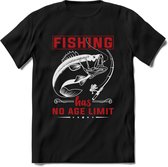 Fishing Has No Age Limit - Vissen T-Shirt | Blauw | Grappig Verjaardag Vis Hobby Cadeau Shirt | Dames - Heren - Unisex | Tshirt Hengelsport Kleding Kado - Zwart - S