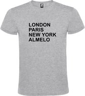 Grijs t-shirt met " London, Paris , New York, Almelo " print Zwart size XXXL