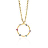 Victoria Cruz A3559-MDG Zilveren Ketting - Dames - Hangertje - Cirkel - 15 mm Doorsnee - Kristal - Ankerschakel - 40 + 5 cm - 0,85 mm Dikte - Zilver - Gold Plated (Verguld/Goud op