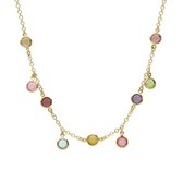 Victoria Cruz A3067-MDG Zilveren Ketting - Dames - Met Kristal - Multi Kleuren - 5,7 mm Doorsnee - Jasseron - 42 + 4 cm - 2,2 mm Dikte - Zilver - Gold Plated (Verguld/Goud op Zilve