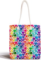 Sac de plage imprimé Coeurs colorés - Sac bandoulière - Hobby bag - 45x50 - Rainbow Rainbow Colors