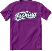 Fishing - Vissen T-Shirt | Grappig Verjaardag Vis Hobby Cadeau Shirt | Dames - Heren - Unisex | Tshirt Hengelsport Kleding Kado - Paars - XXL