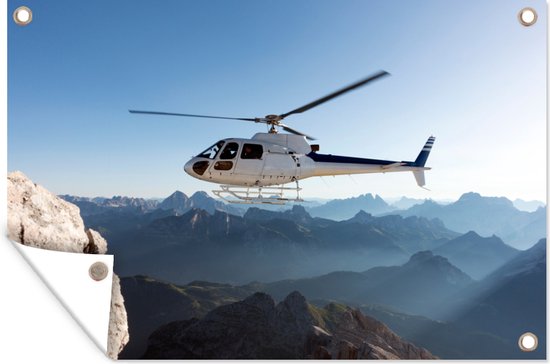 Posters de jardin extérieur Hélicoptère au dessus des montagnes - 90x60 cm - Toile jardin - Affiche extérieure