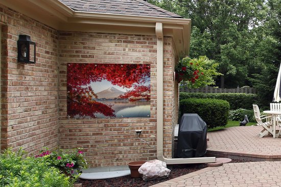 Affiche de jardin La montagne Fuji vue à travers les feuilles rouges au Japon - 120x80 cm - Jardin