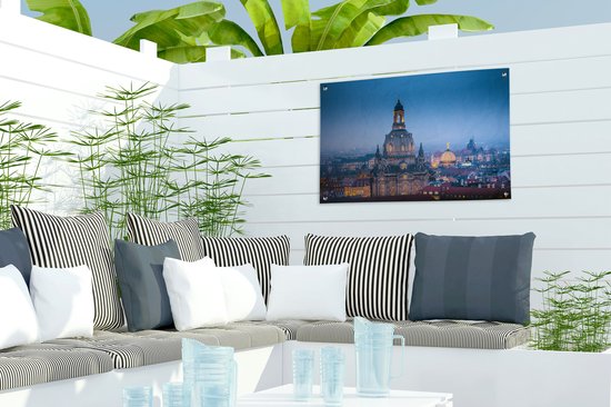 Tuinposter 60x40 cm - Tuindecoratie de Frauenkirche in Dresden - Poster voor in de tuin - Buiten decoratie - Schutting tuinschilderij - Tuindoek muurdecoratie - Wanddecoratie balkondoek