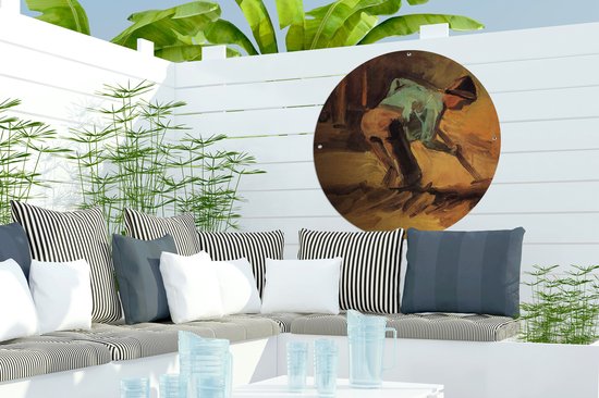 Garden Circle Homme se baissant avec un bâton ou une pelle - Peinture de Vincent van Gogh - 60x60 cm - Affiche ronde de jardin - Extérieur