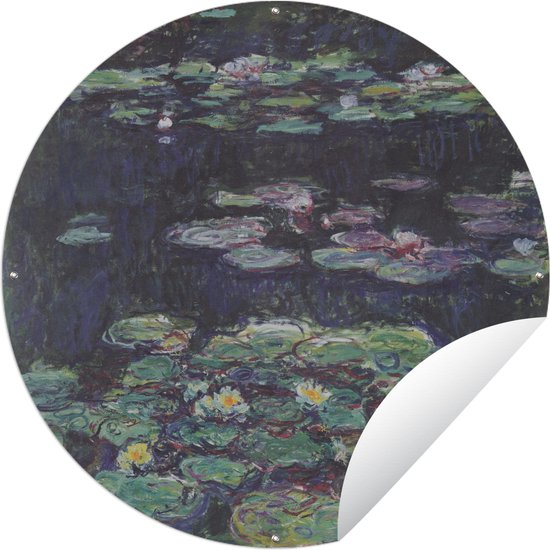 Tuincirkel Witte en gele waterlelies - Schilderij van Claude Monet - 60x60 cm - Ronde Tuinposter - Buiten