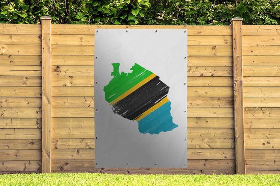 Décoration murale Carte avec drapeau Tanzanie - 120x180 cm - Poster jardin - Toile jardin