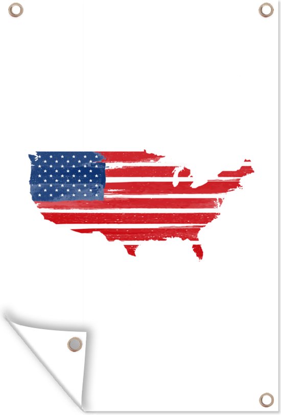 Tuindecoratie Landkaart met vlag U.S.A. - 40x60 cm - Tuinposter - Tuindoek - Buitenposter