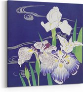 Schilderij op Canvas - 60 x 60 cm - Irissen - Japanse kunst - Kogyo Tsukioka - Wanddecoratie - Muurdecoratie - Slaapkamer - Woonkamer