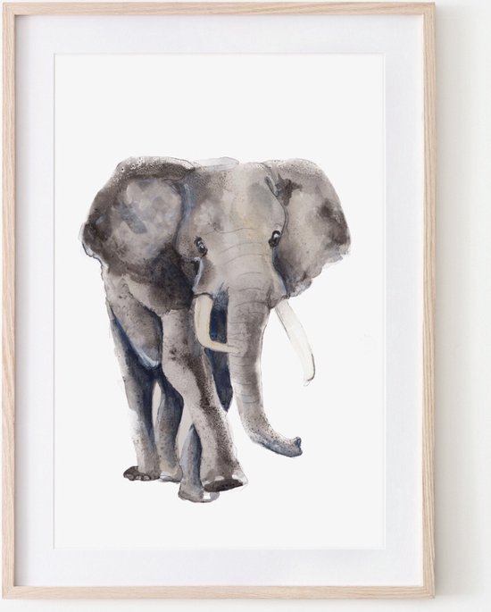 Kunst Poster - Dieren - Olifant - A4 Formaat - Kunst aan de muur - Wanddecoratie - Woonaccessoire - Decoratie - Relatiegeschenk - Babykamer Poster- Kinderkamer Kunst van Natuurlijk Angelart