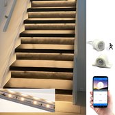 Trapverlichting led strips 130cm in aluminium profiel - Set voor max. 16 treden - Warm wit licht - Met bewegingssensoren en wifi bediening via smartphone