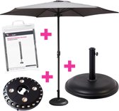 Parasol Ø 300CM + Parasolvoet 25KG Rond Beton + LED Verlichting + Beschermhoes Parasol - Actievlag.nl