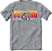 Fishing - Vissen T-Shirt | Grappig Verjaardag Vis Hobby Cadeau Shirt | Dames - Heren - Unisex | Tshirt Hengelsport Kleding Kado - Donker Grijs - Gemaleerd - XXL