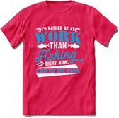 Liever Vissen Dan Werken - T-Shirt | Grappig Verjaardag Vis Hobby Cadeau Shirt | Dames - Heren - Unisex | Tshirt Hengelsport Kleding Kado - Roze - S