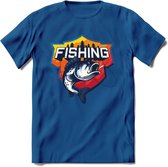 Fishing - Vissen T-Shirt | Grappig Verjaardag Vis Hobby Cadeau Shirt | Dames - Heren - Unisex | Tshirt Hengelsport Kleding Kado - Donker Blauw - XXL