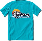 Fishing - Vissen T-Shirt | Grappig Verjaardag Vis Hobby Cadeau Shirt | Dames - Heren - Unisex | Tshirt Hengelsport Kleding Kado - Blauw - XL