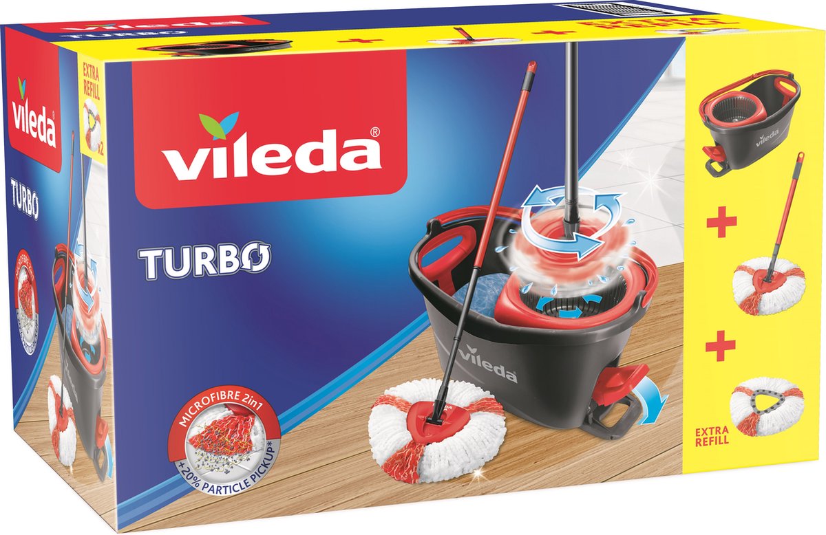 Vileda TURBO 2en1 - Set complet avec 2 recharges - Avec pédale