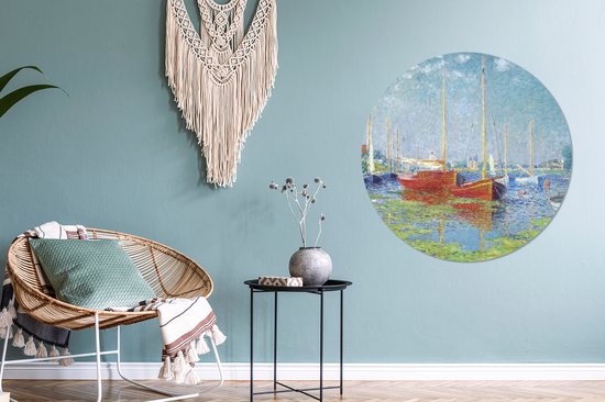 Cercle Mural - Cercle Mural Intérieur - Bateaux Rouges à Argenteuil - Tableau de Claude Monet - ⌀ 90 cm - Décoration murale - Peintures Ronds