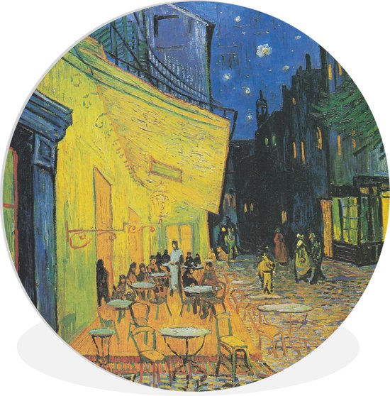 WallCircle - Wandcirkel ⌀ 30 - Caféterras bij nacht - Schilderij van Vincent van Gogh - Ronde schilderijen woonkamer - Wandbord rond - Muurdecoratie cirkel - Kamer decoratie binnen - Wanddecoratie muurcirkel - Woonaccessoires