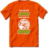 Als Ze Me Missen Dan Ben Ik Vissen T-Shirt | Groen | Grappig Verjaardag Vis Hobby Cadeau Shirt | Dames - Heren - Unisex | Tshirt Hengelsport Kleding Kado - Oranje - L