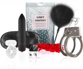 Loveboxxx - Kinky Fantasy - Valentijns cadeautje - Valentijnsdag - Cadeauset - Rozenblaadjes - Masker - Bullet vibrator - Tickler - Handboeien - Vibrerende Cockring - Dobbelstenen