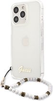 Apple iPhone 13 Pro Hoesje Guess Transparant met Kralen Koord Wit
