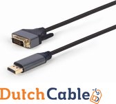 DutchCable Premium Series - Displayport naar DVI adapter kabel 1.8 Meter - 4K - 30 Hz - DVI 24 + 1 Male - Kabel - Adapter