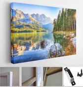 Faboulus autumn landscape of Eibsee Lake in front of Zugspitze summit under sunlight - Modern Art Canvas - Horizontal - 1569871894 - 40*30 Horizontal