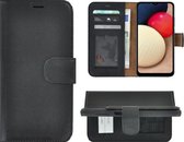 Hoesje Samsung Galaxy A03s - Bookcase - Samsung A03s Hoesje Book Case Portemonnee Wallet Echt Leder Zwart Cover