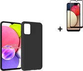 Hoesje Samsung Galaxy A03s - Siliconen - Samsung Galaxy A03s Full Screenprotector - Hoesje Zwart Case + Full Tempered Glass