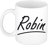 Robin naam cadeau mok / beker sierlijke letters - Cadeau collega/ moederdag/ verjaardag of persoonlijke voornaam mok werknemers