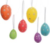 12x stuks gekleurde plastic/kunststof gestipte Paaseieren 6 cm - Paaseitjes voor Paastakken  - Paasversiering/decoratie Pasen