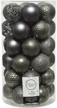 37x stuks kunststof kerstballen antraciet grijs 6 cm inclusief kerstbalhaakjes - Kerstversiering - onbreekbare kerstballen