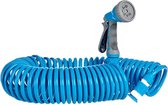 Flexibele spiraal tuinslang blauw met sproeikop 15 meter - Tuingereedschap stretch/uitrek tuinslangen