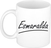 Esmaralda naam cadeau mok / beker sierlijke letters - Cadeau collega/ moederdag/ verjaardag of persoonlijke voornaam mok werknemers