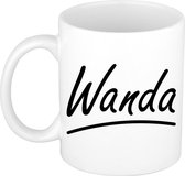 Wanda naam cadeau mok / beker sierlijke letters - Cadeau collega/ moederdag/ verjaardag of persoonlijke voornaam mok werknemers