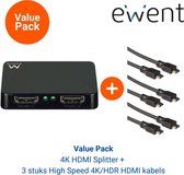 Ewent HDMI Splitter 1 in 2 uit - Inclusief 3 stuks HDMI kabel 2 meter High Speed – Value Pack