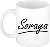 Soraya naam cadeau mok / beker sierlijke letters - Cadeau collega/ moederdag/ verjaardag of persoonlijke voornaam mok werknemers