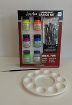 Leerverf  - Basis Neon 101 set voor leer verven - 5 kleuren inclusief rond mengpalet 10 vaks en RUAN creatief penseel 29,5ml