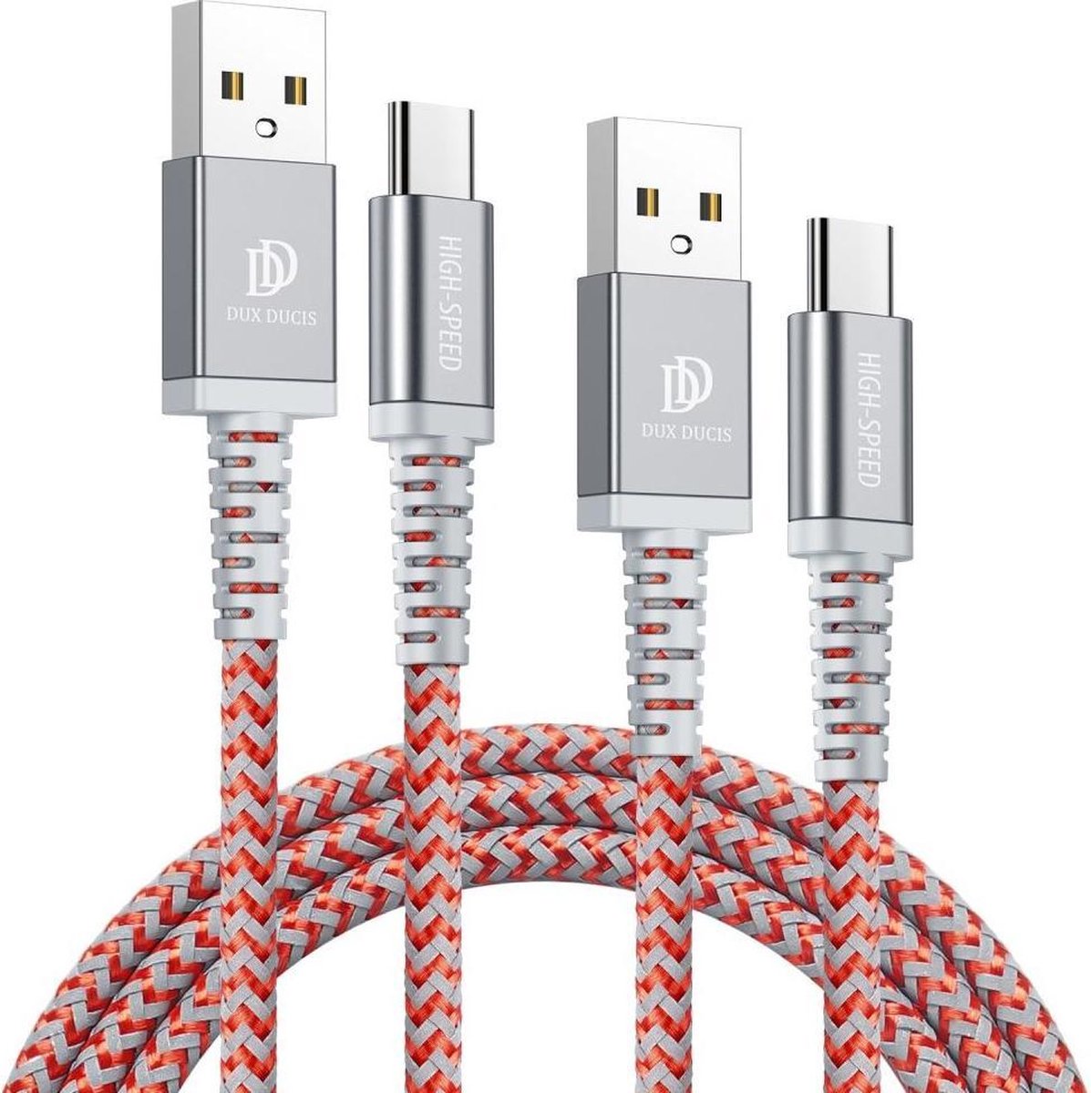 Dux Ducis K-II Pro 2A USB naar USB-C Kabel (2-Pack) 1M+2M Rood