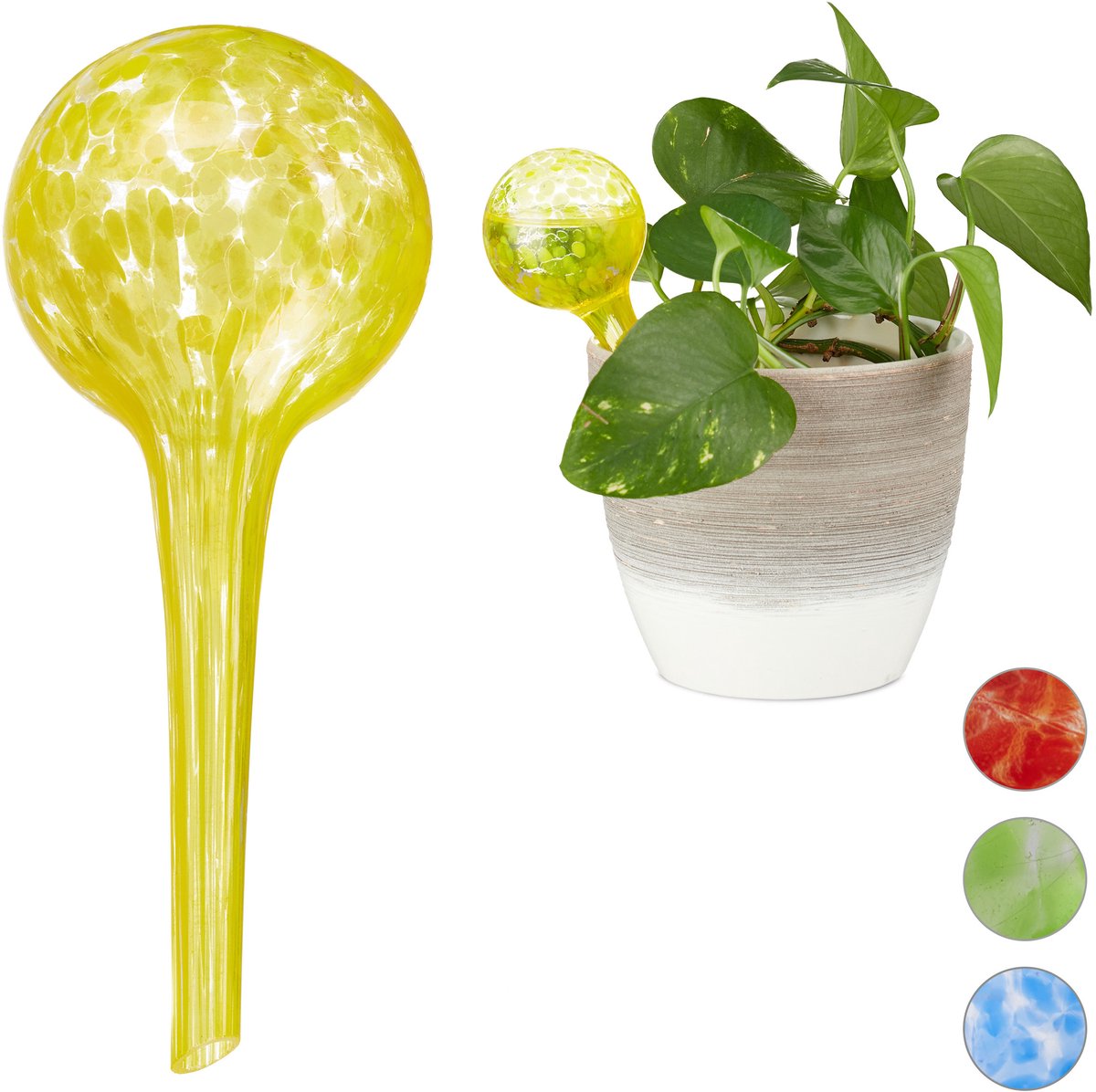 waterdruppelaar - set van 2 - glas - Ø 6 cm - kamerplanten - geel