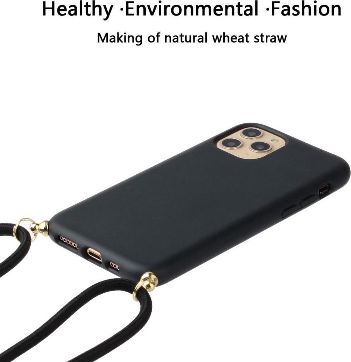 Apple iPhone 13 Pro Max hoesje Soft TPU Case met koord Zwart