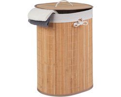 wasmand bamboe - 46 l - ovaal - opvouwbaar - met deksel en waszak
