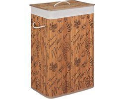 wasmand bamboe - 85 l - rechthoekig - met deksel - Frankrijk print - natuur