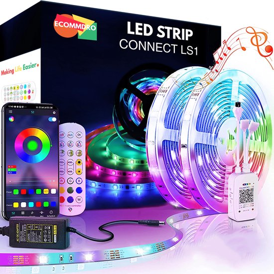 Ecommdro Connect LS1 - Smart LED Strip - 10 meter - RGB - Muziek Sync - ...  | bol.com