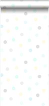 Origin behang stip mintgroen, pastel geel, pastelblauw en licht warm grijs - 347509 - 53 cm x 10,05 m