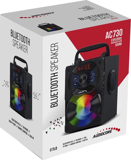 Audiocore AC730 Draagbare bluetooth luidspreker Draadloos 11W Uitgangsvermogen/ Radio / SD / MMC / Aux-in / USB / Verlichting / Afstandsbediening / Handvat van Audi — afbeelding 4