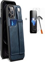 GSMNed – iPhone XR Blauw – hoogwaardig Leren PU Wallet – iPhone XR Blauw – Card case – Met Handgreep – shockproof – Met Screenprotector